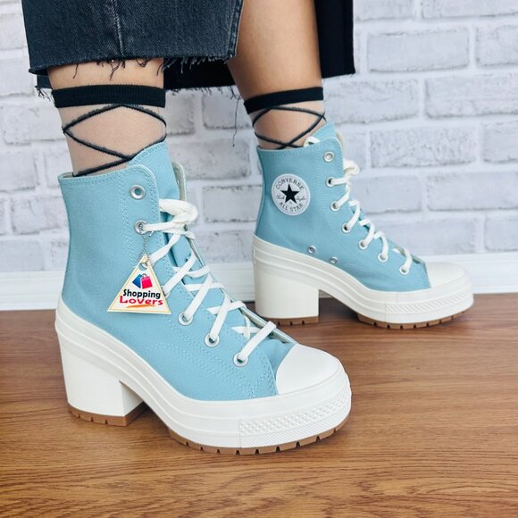 Converse Chuck 70 DE LUXE HEEL HI Platform 7.5 WOMEN Boots Sneakers Teal A08279C - Picture 1 of 11